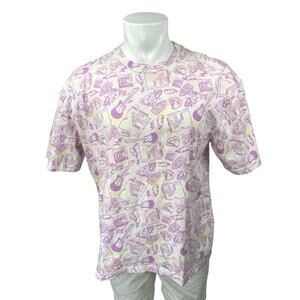 NEW H&M MTV Men's White Purple Short Sleeve Knit Graphic Tee T-Shirt Top Size L